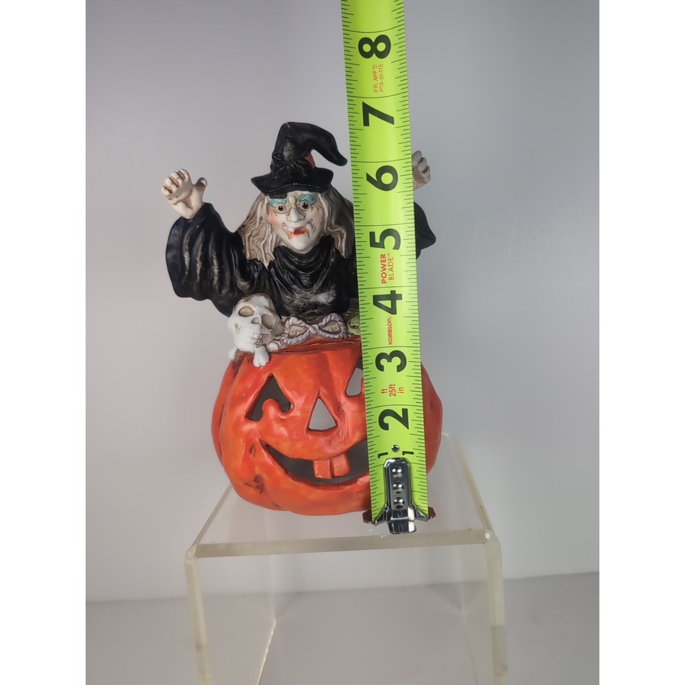 Vintage Halloween Wicked Witch Pumpkin JOL  Candle Votive Holder Lizard Skull 7" - Picture 12 of 14